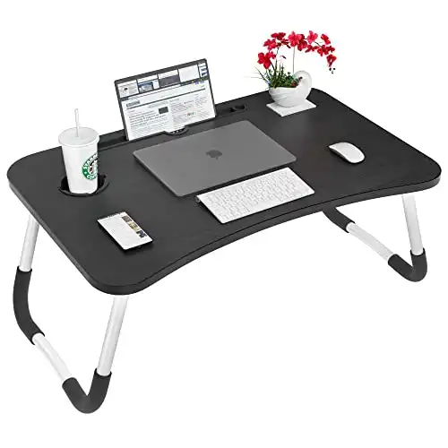 Laptop Desk, Astoryou Portable Laptop Bed Tray Table Notebook Stand Reading Holder with Foldable Legs & Cup Slot for Eating Breakfast, Reading Book, Watching Movie on Bed/Couch/Sofa (Black)